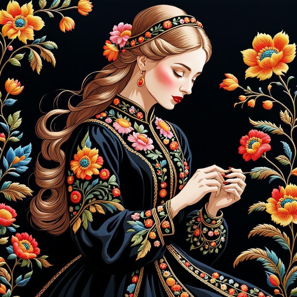 Woman in embroided clothes.  by @JinnB