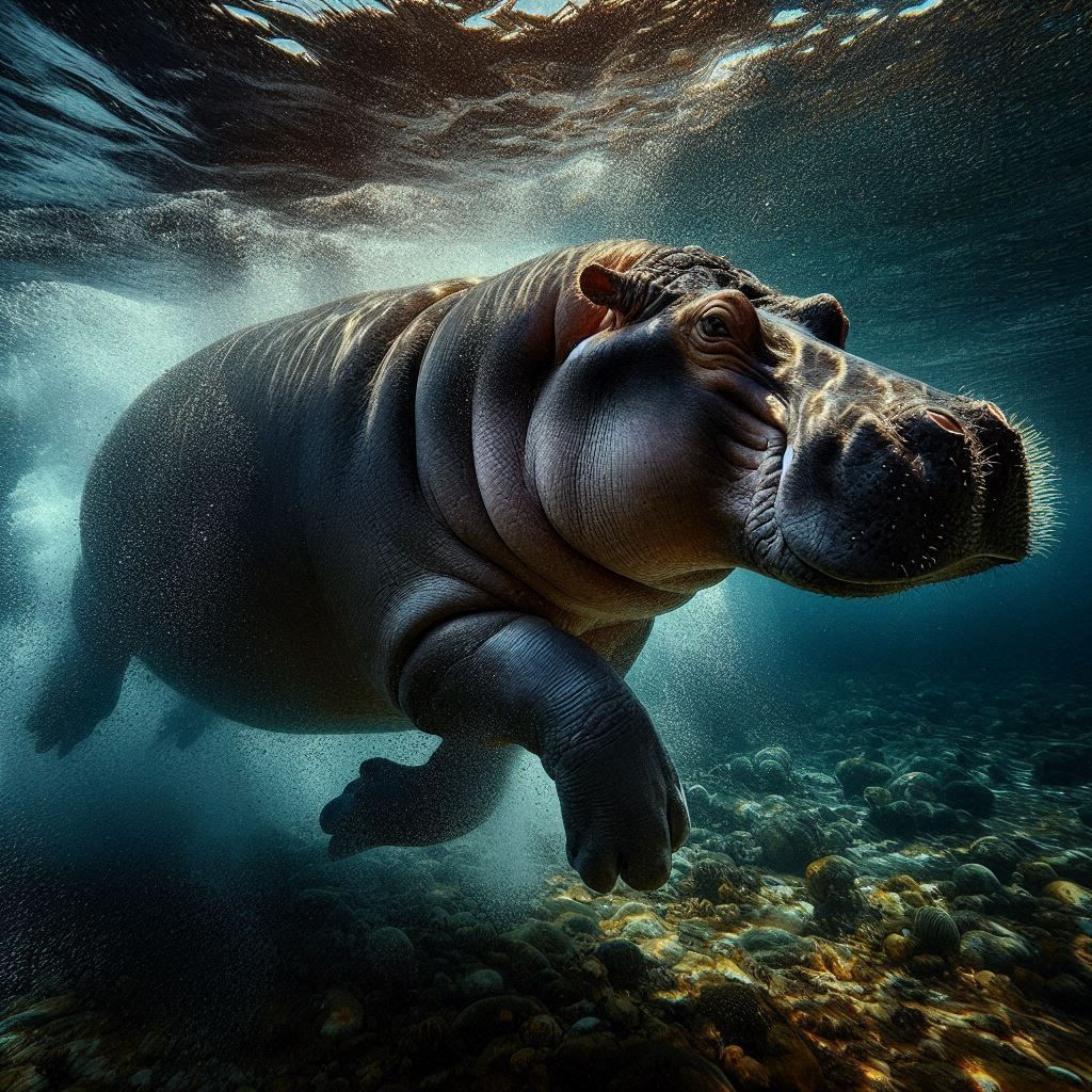 Hippo Running Under Water