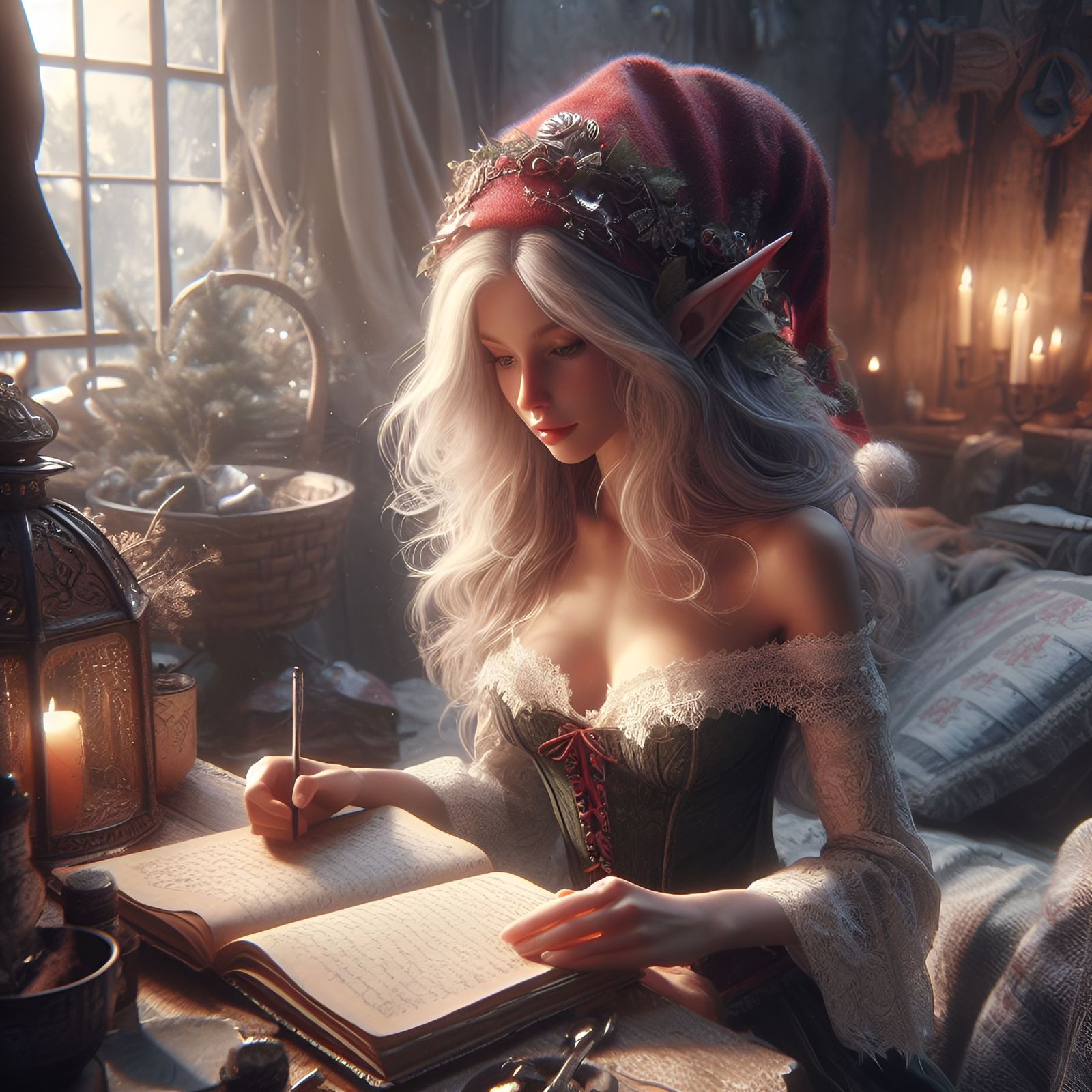 gorgeous elf girl at her home