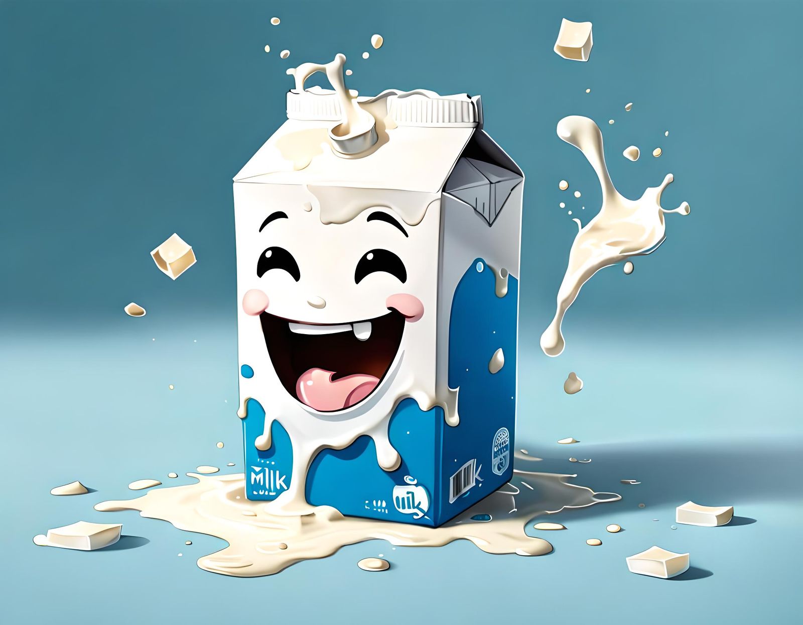 Chibi milk carton laughing and spilling milk everywhere - AI Generated ...