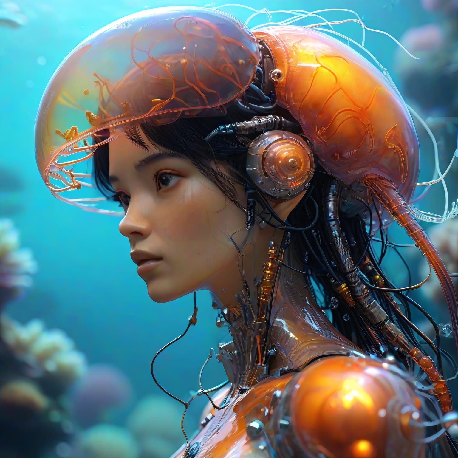 Girl with jelly fish on head