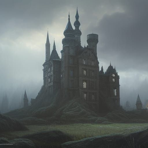 a haunting castle in the style of zdzlaw bekinski, james gur...