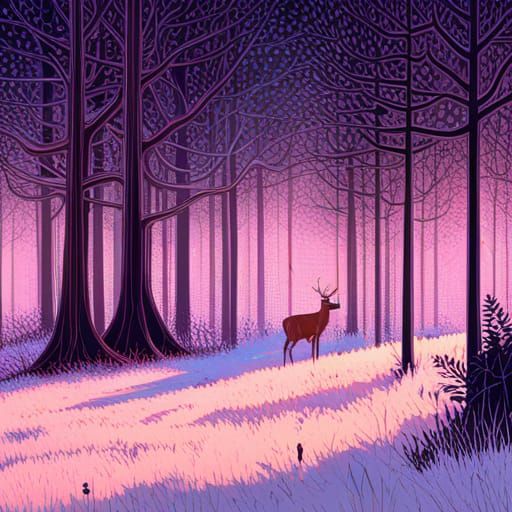Deer graze on a forest meadow, forest clearing, by Kilian En...