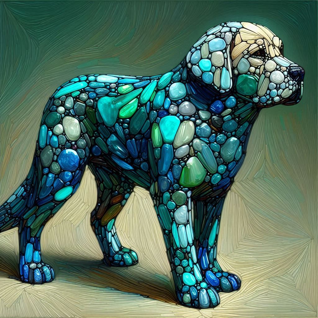 A labrador completely made of Tiffany glass pieces