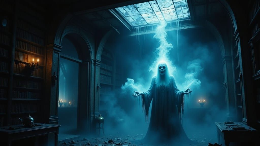 Sinister Ghoul in Moonlight Medieval Horror Library