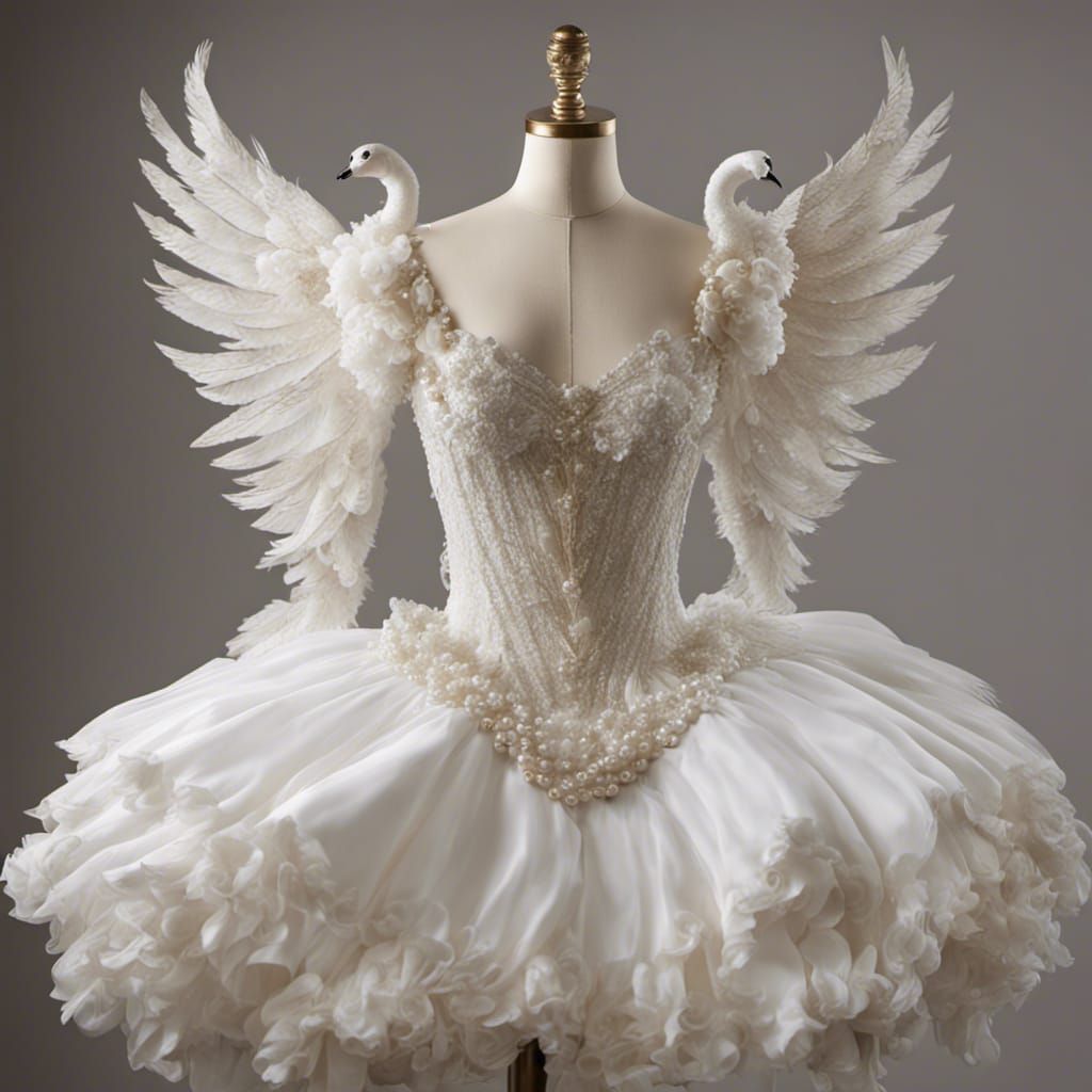 white dress on a dress form, rococo princess dress, pearls, ...