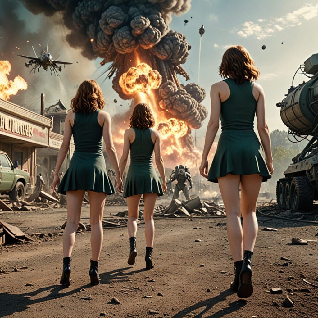 American Cheerleaders Amidst Alien War in Retro Hollywood St...