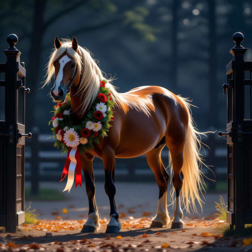 A stunning majestic Palomino horse with a long golden flowing mane