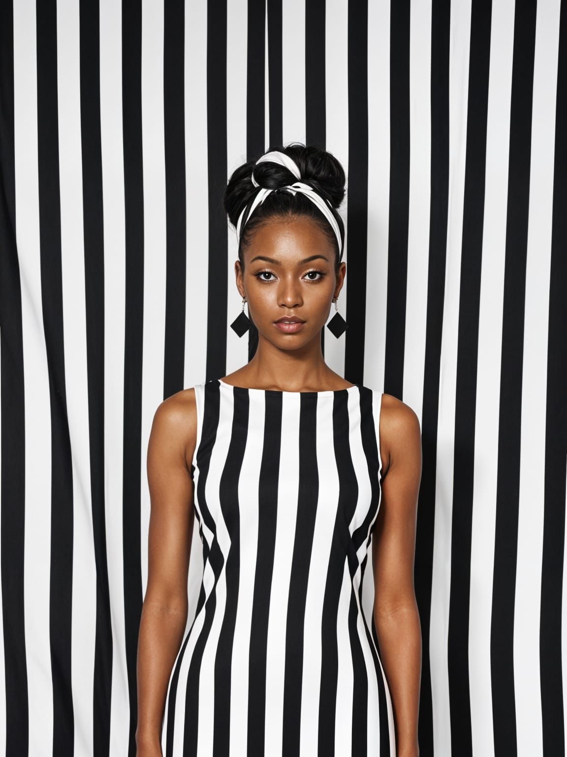 Mod Model Set Against Op Art Stripes