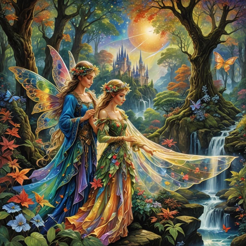 Enchanted Fairy Couple in Celestial Forest