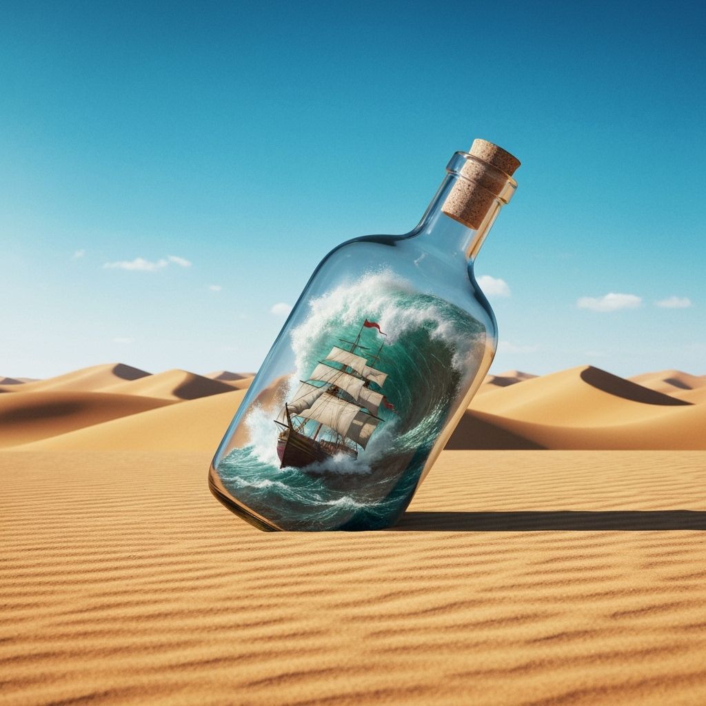 Desert Serenity Contrasts Bottled Ship Storm Cinematic Style