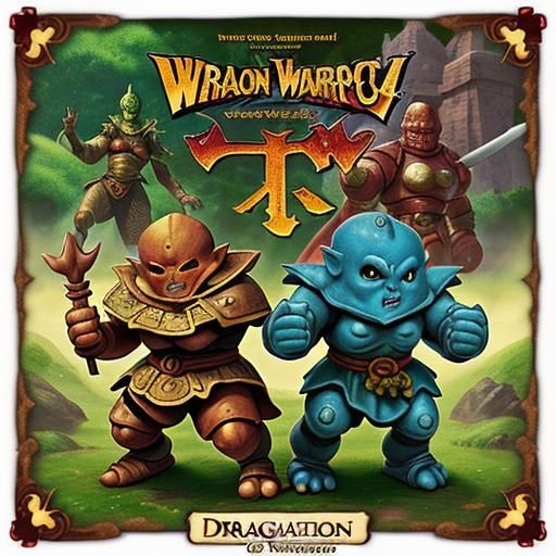 dragon warrior iv box cover art style golem and warrior