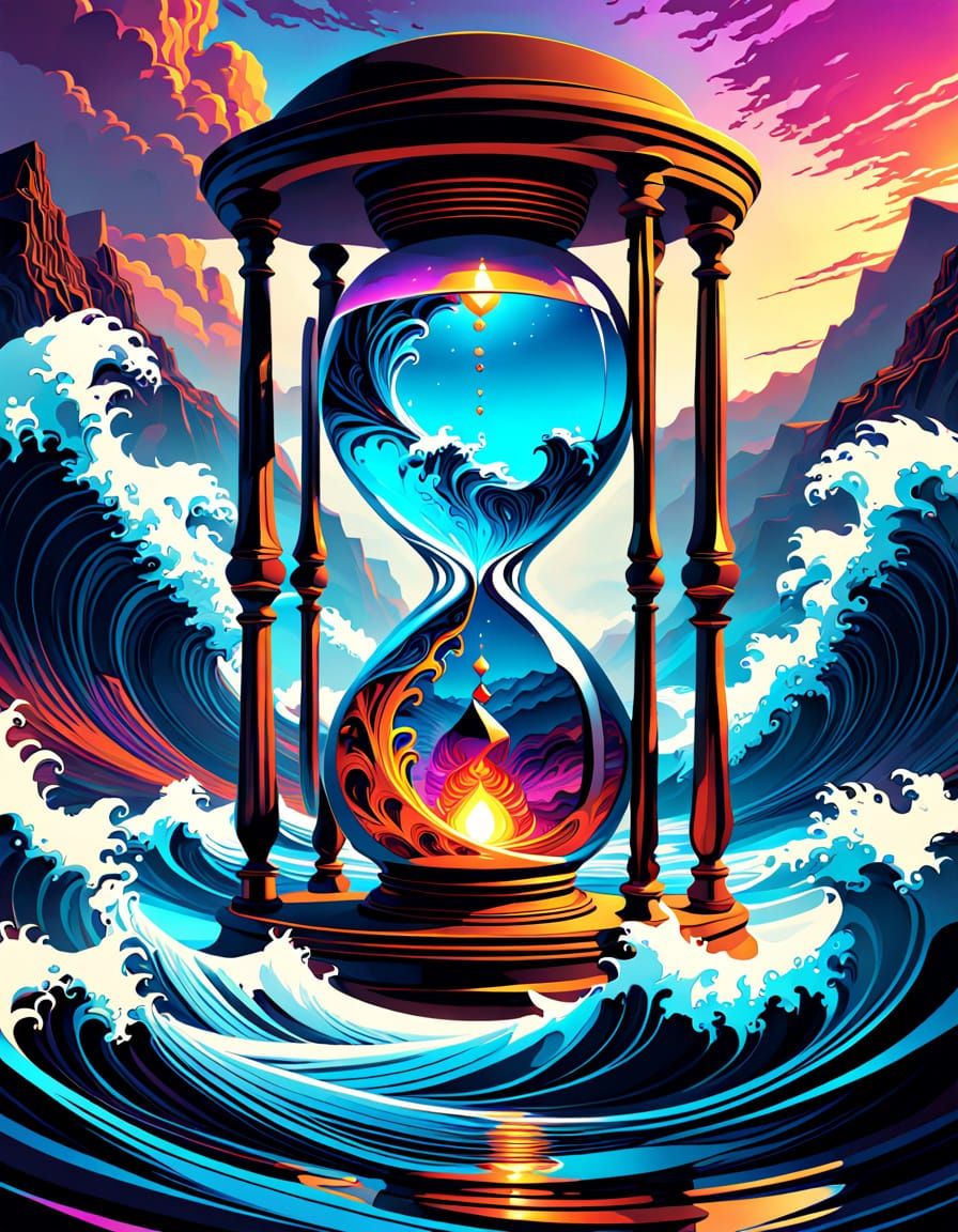 Vibrant Hourglass of Fire and Water in Cinematic Digital Art