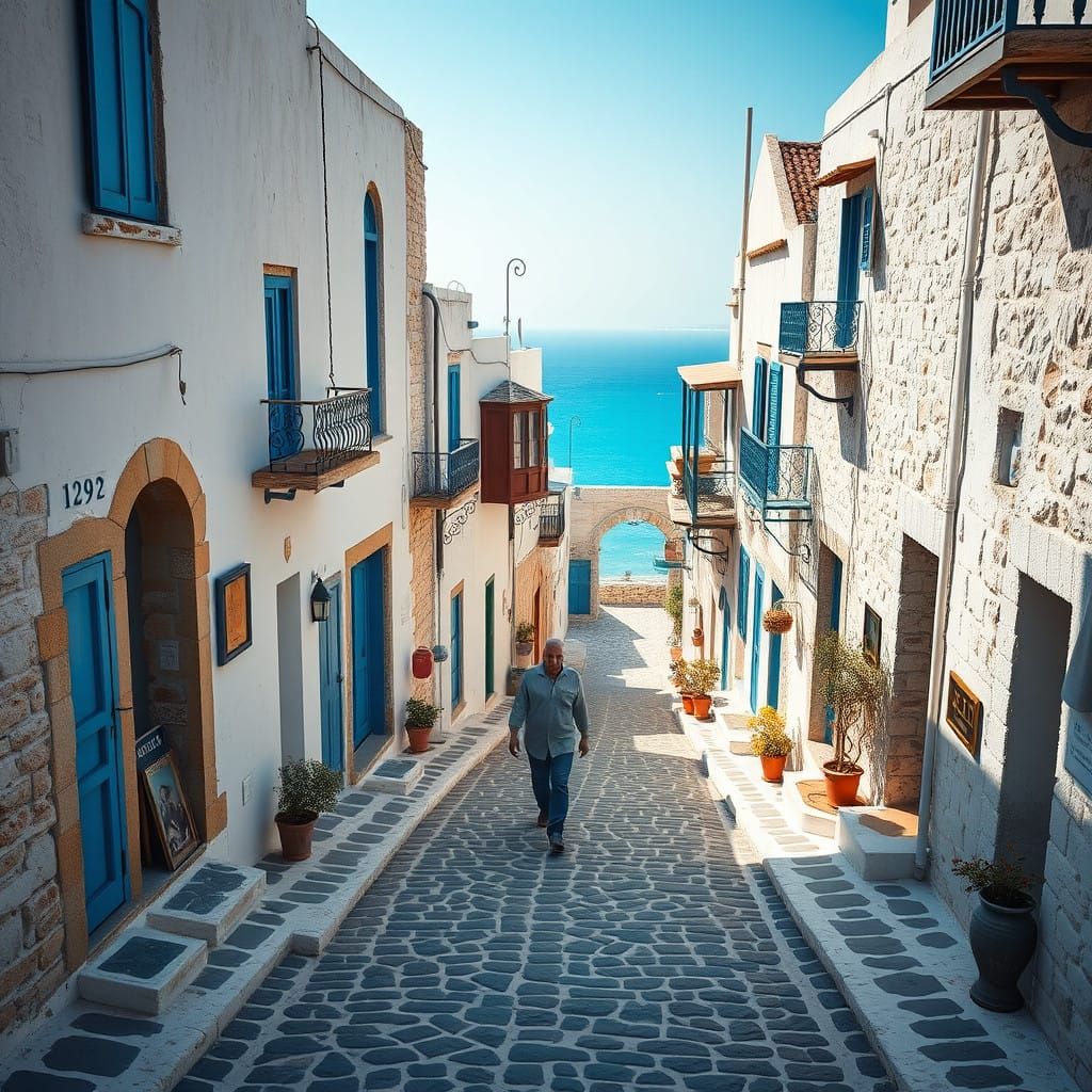 Dreamlike Greek Island Scene with Hyper-Realistic Details