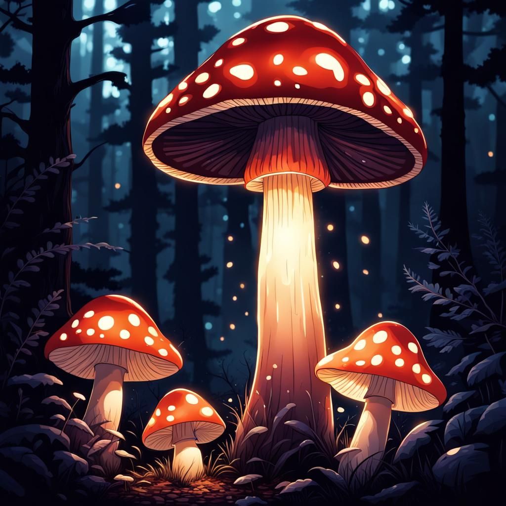 glowing mushroom in dark forest - AI Generated Artwork - NightCafe