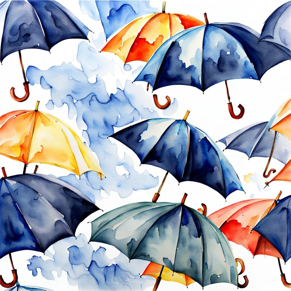 Umbrella. Wind. Flying. Watercolour. Realistic