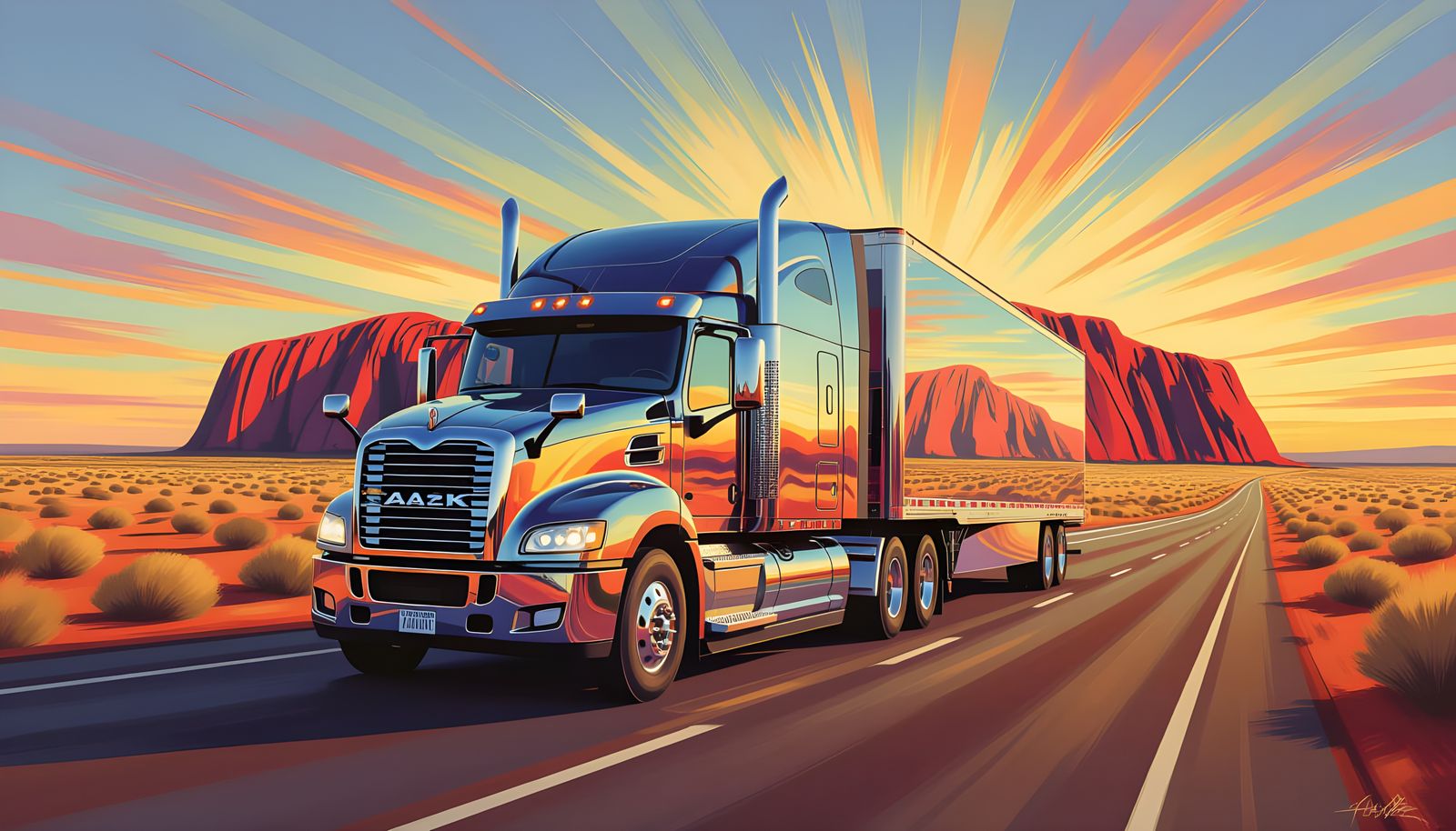 A truck emblazoned with airbrush art, in the Outback of Australia  by @Australia