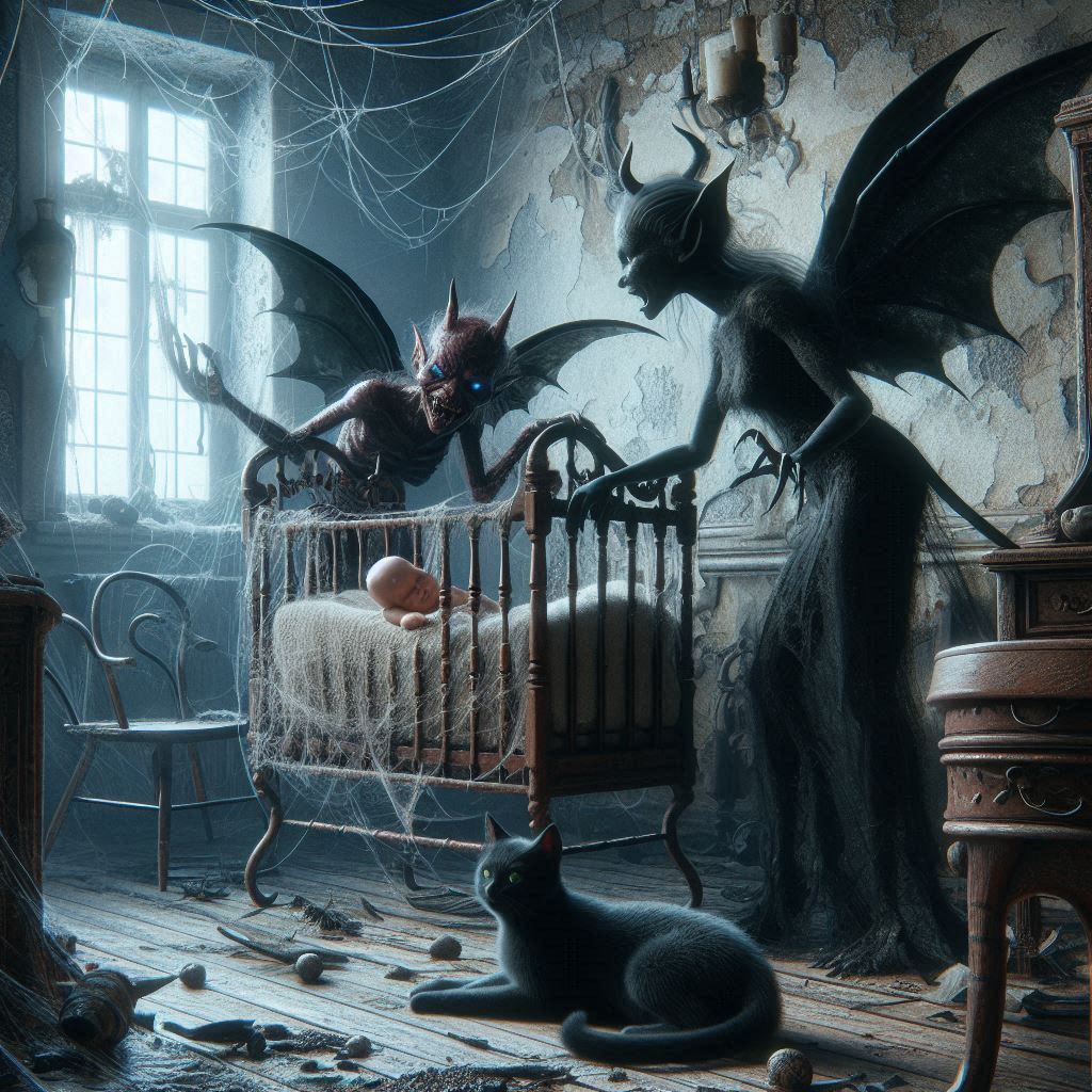 "Evil Black Fairies and the innocent Baby"