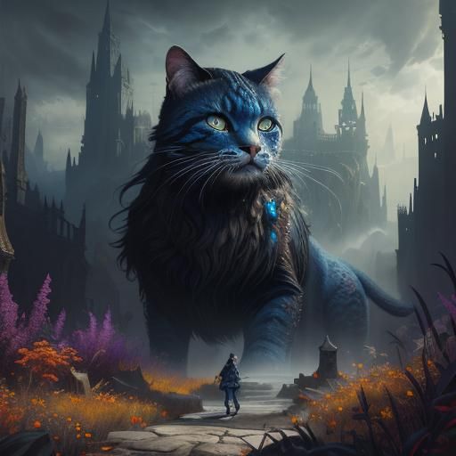 una chica 
 con fondo de gatos