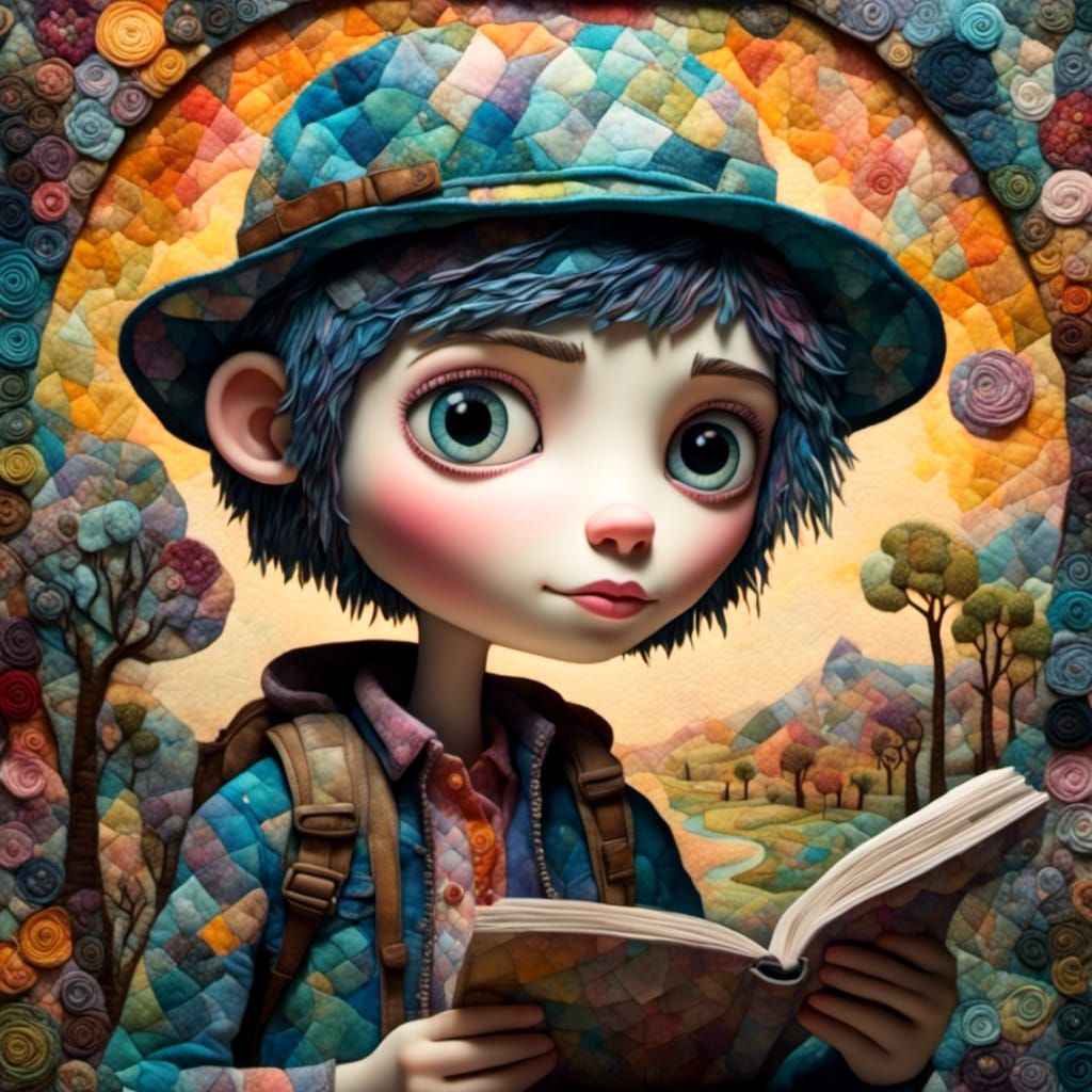 <lora:PR Quilted SDXL:1.0> <lora:PR Sketchbook:1.0> A close-up portrait of an adventurer, dust-covered and weary, holding a map, with a jung...