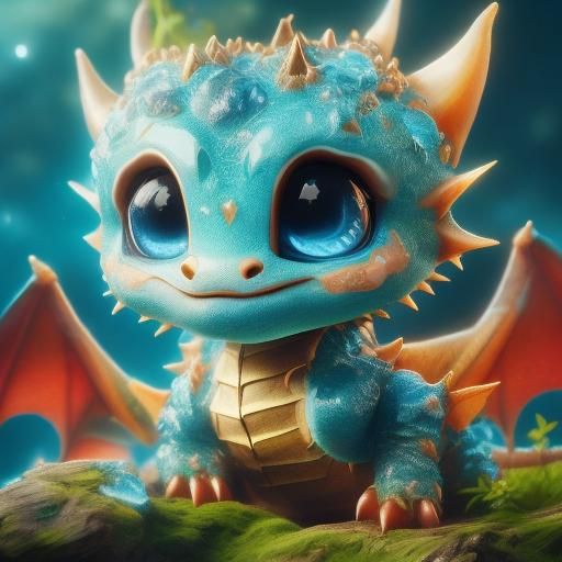 <lora:Dox-02:1.0> cute baby dragon with blue crystal eyes and cute little dragon