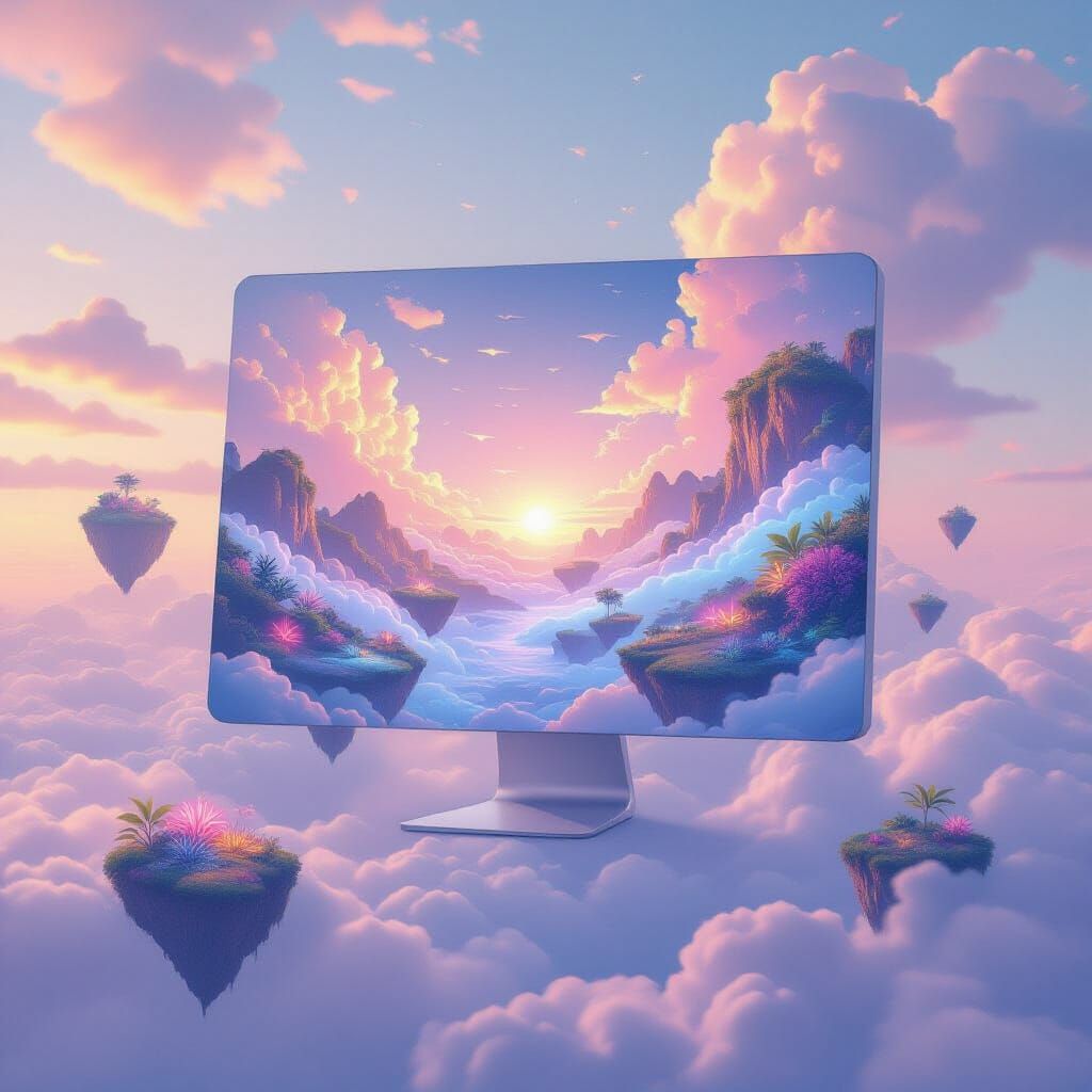 Fantasy World Inside Computer in Ethereal Style