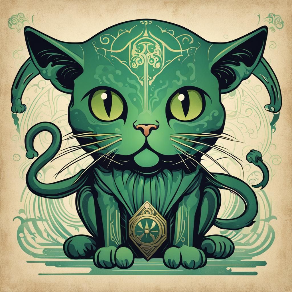 cat Cthulhu art deco