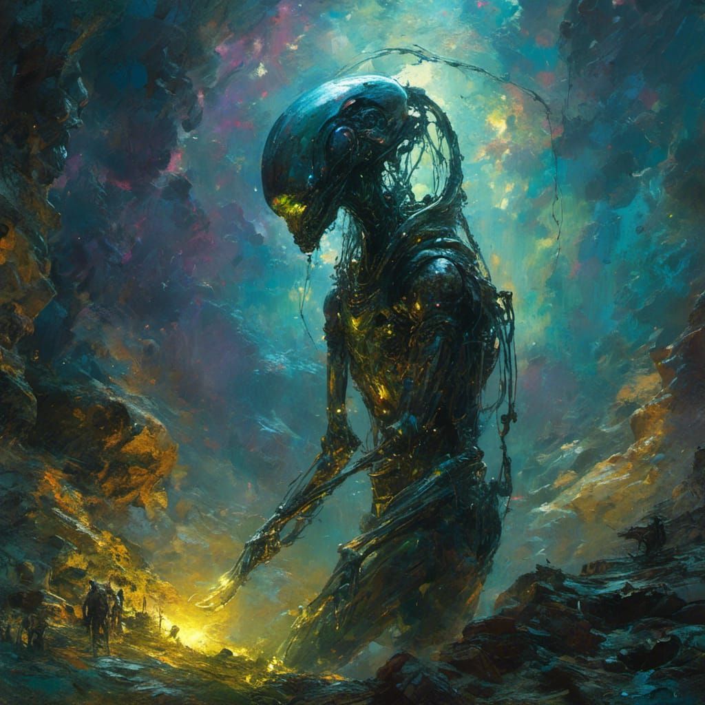 <lora:MJ6 Sci-Fi Aliens:1.0> Resonant Oracle: An alien being attuned to the vibrations of the cosmos, interpreting the harmonies of the uni...