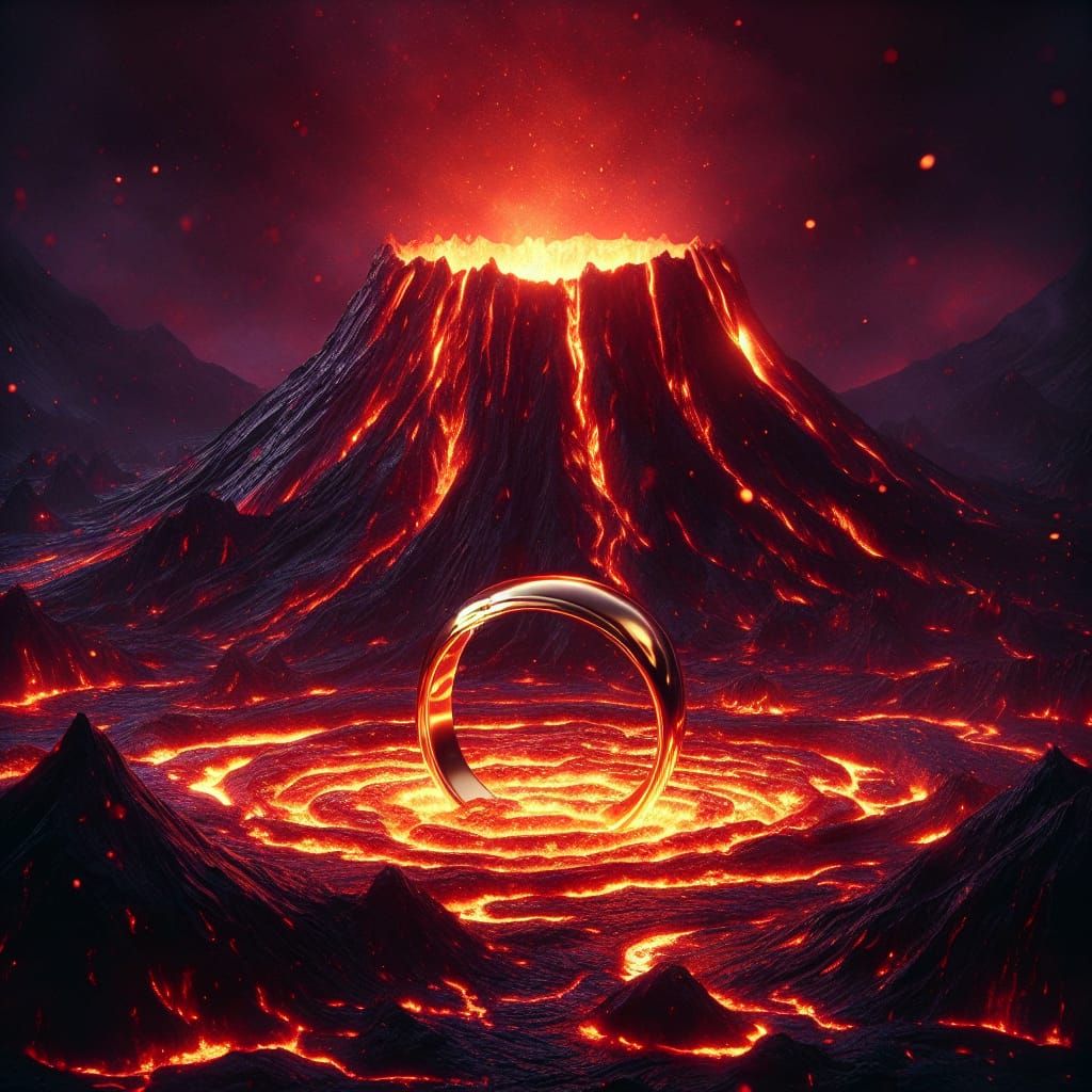 the one ring from lord of the rings sinking in lava  by @Sylver Wolf