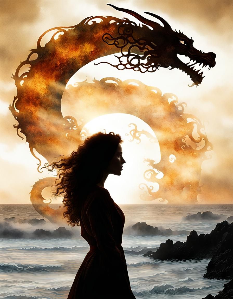 Double exposure woman and dragon  by @Nessie222