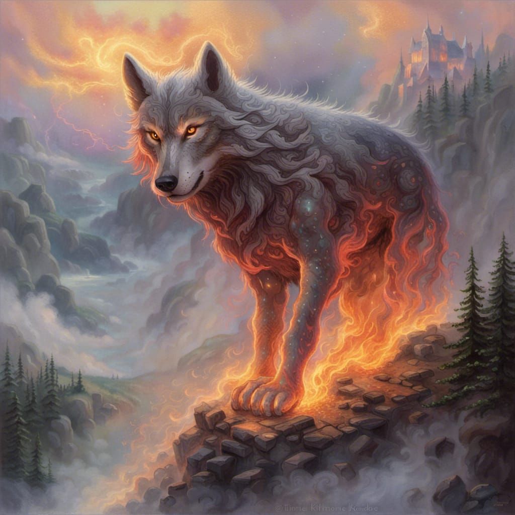 small fire elemental in the shape of a wolf