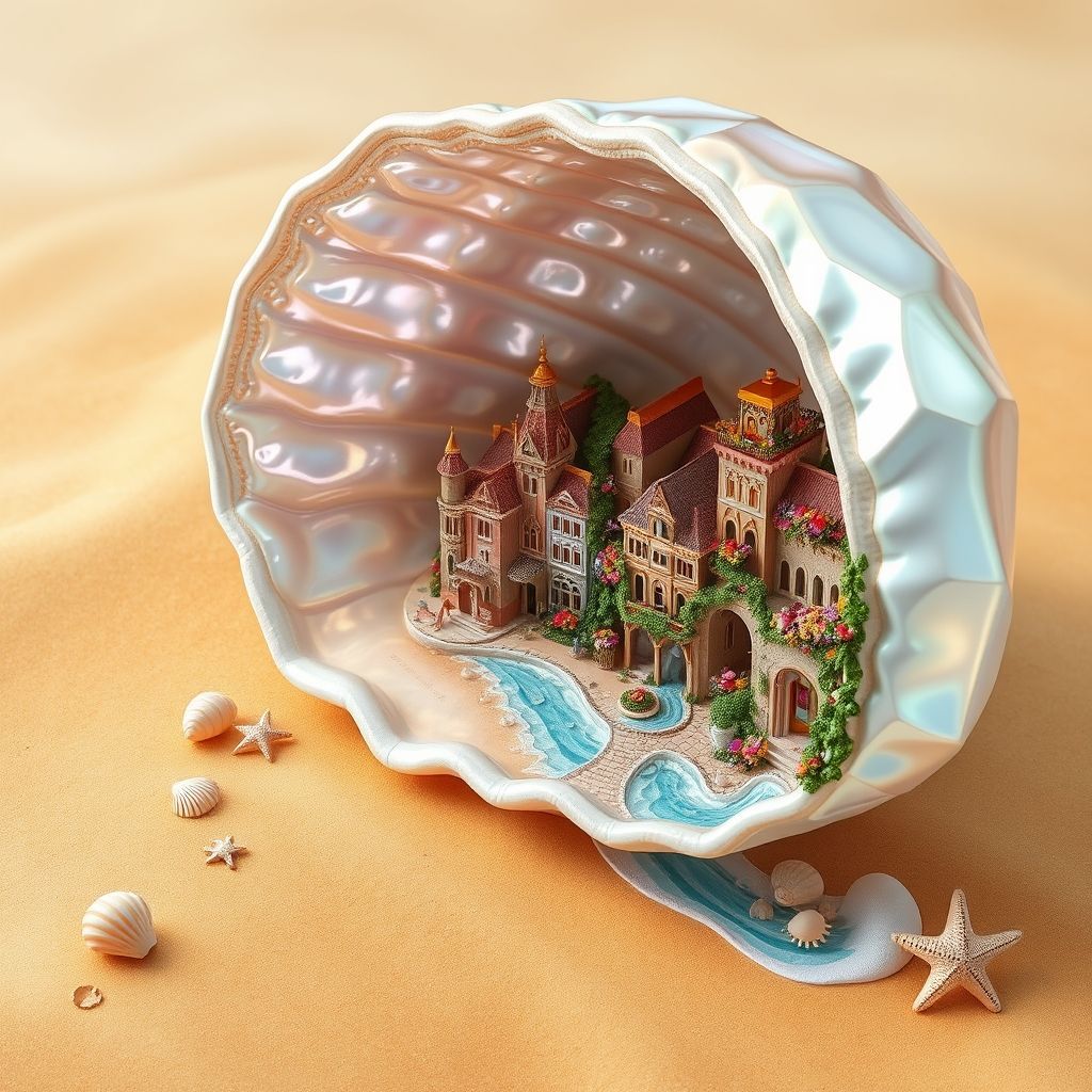 A miniature ancient city within a gigantic, pearlescent seas...