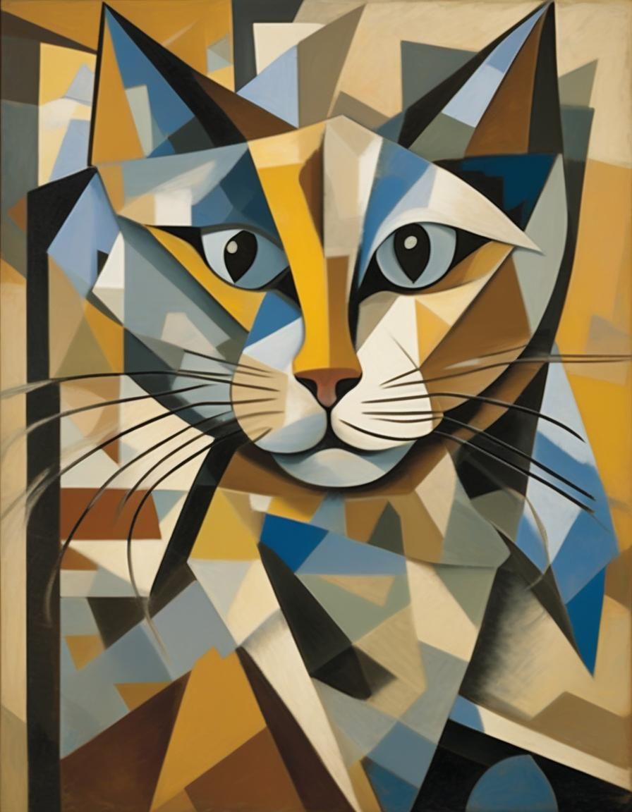Cubist portrait of a cat in a Gallery  by @Doug the Old