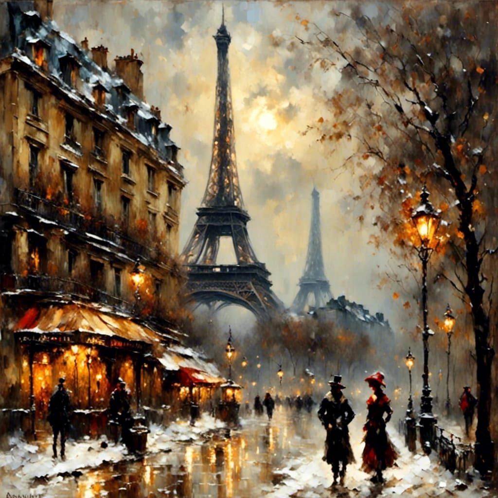 painting, the eiffel tower in winter, impasto, chiaroscura <lora:Dark Impasto:1.0> <lora:Chiaroscuro:1.0> 