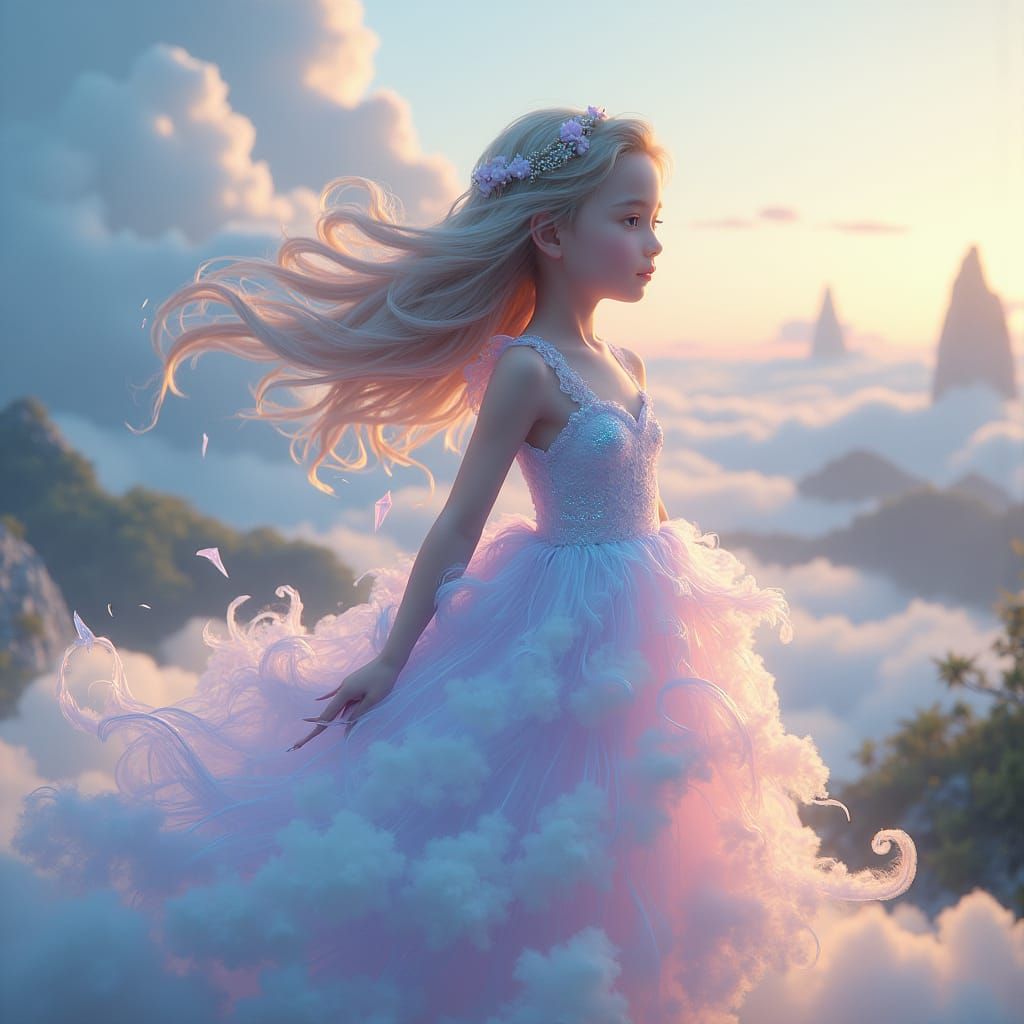 girl in a dress made of clouds