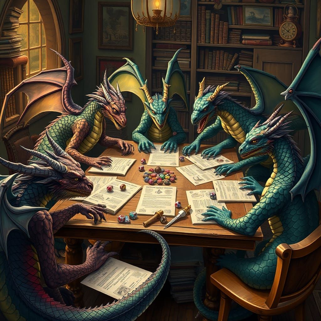 Dragons playing Strongholds and Humans  by @Monk Verde