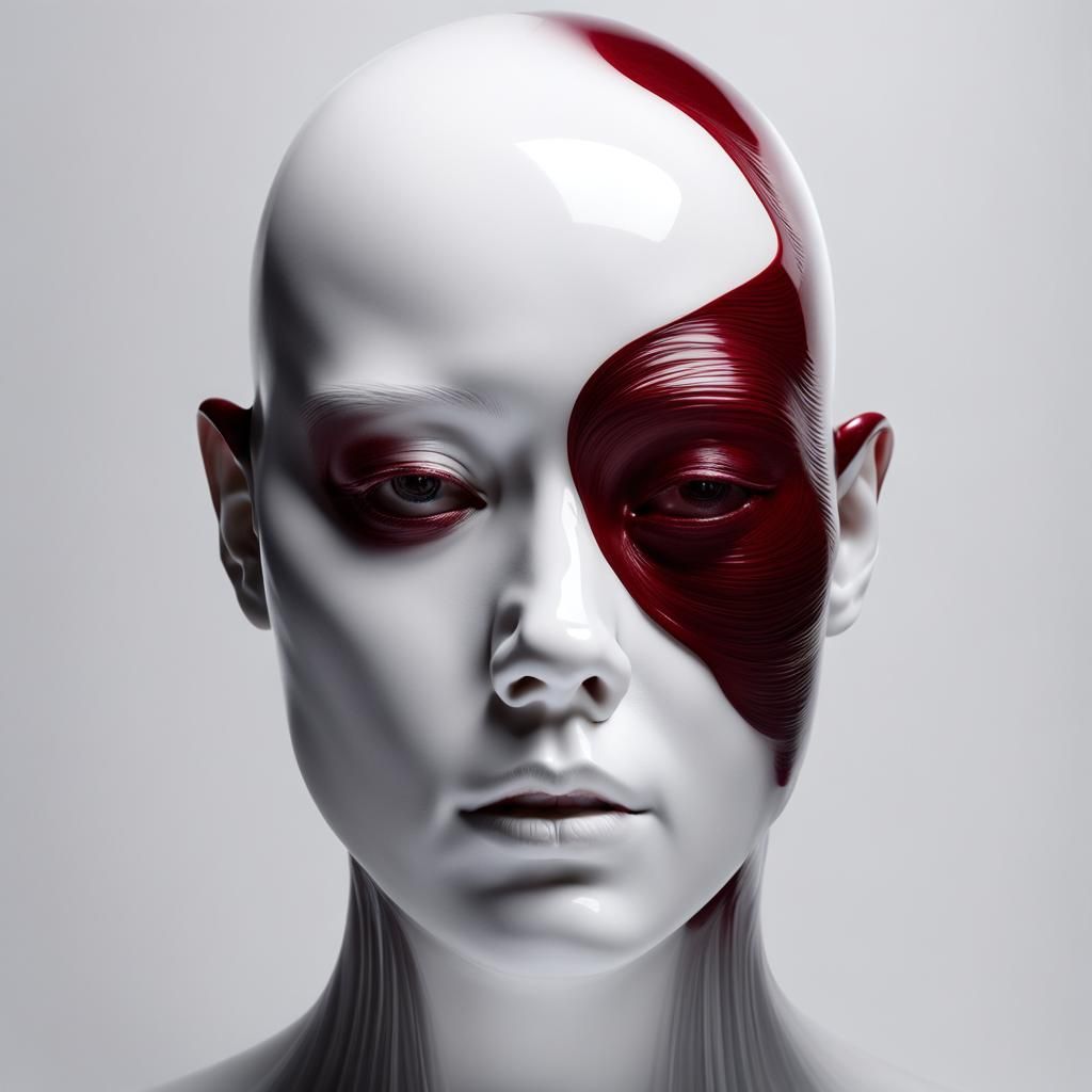 Disturbing Translucent Head in White, Grey, and Red
