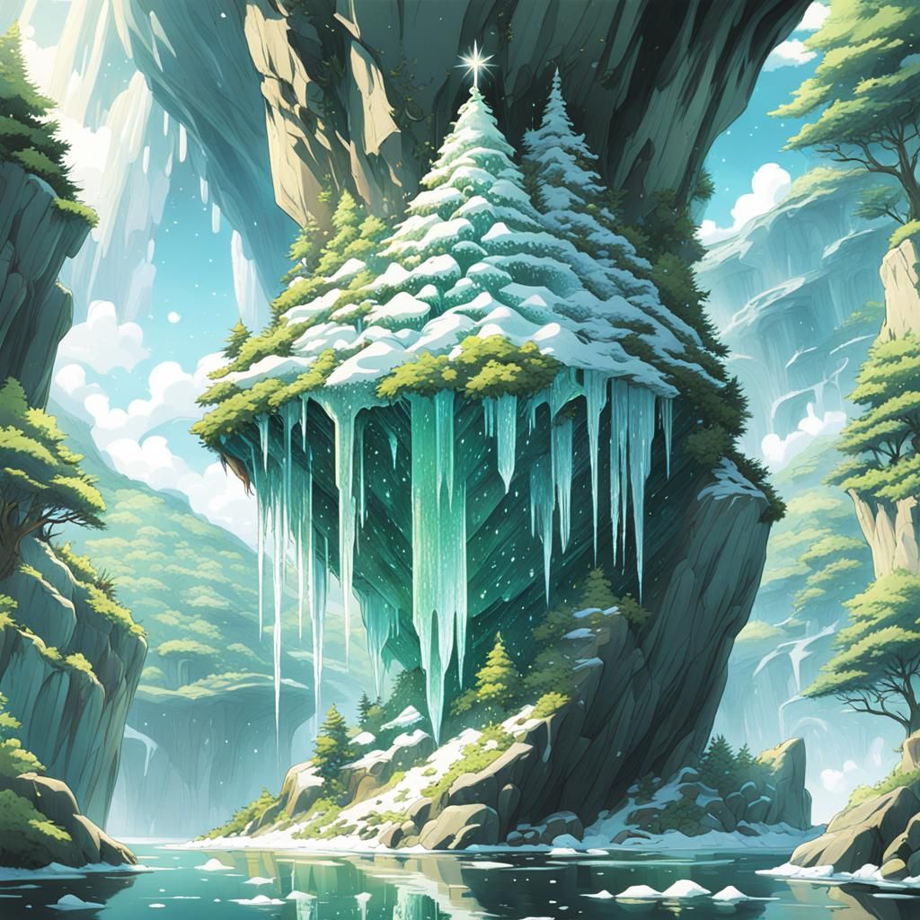 A green ice Christmas tree grows upside down from the roof of a cave  by @Geofranz-Italy