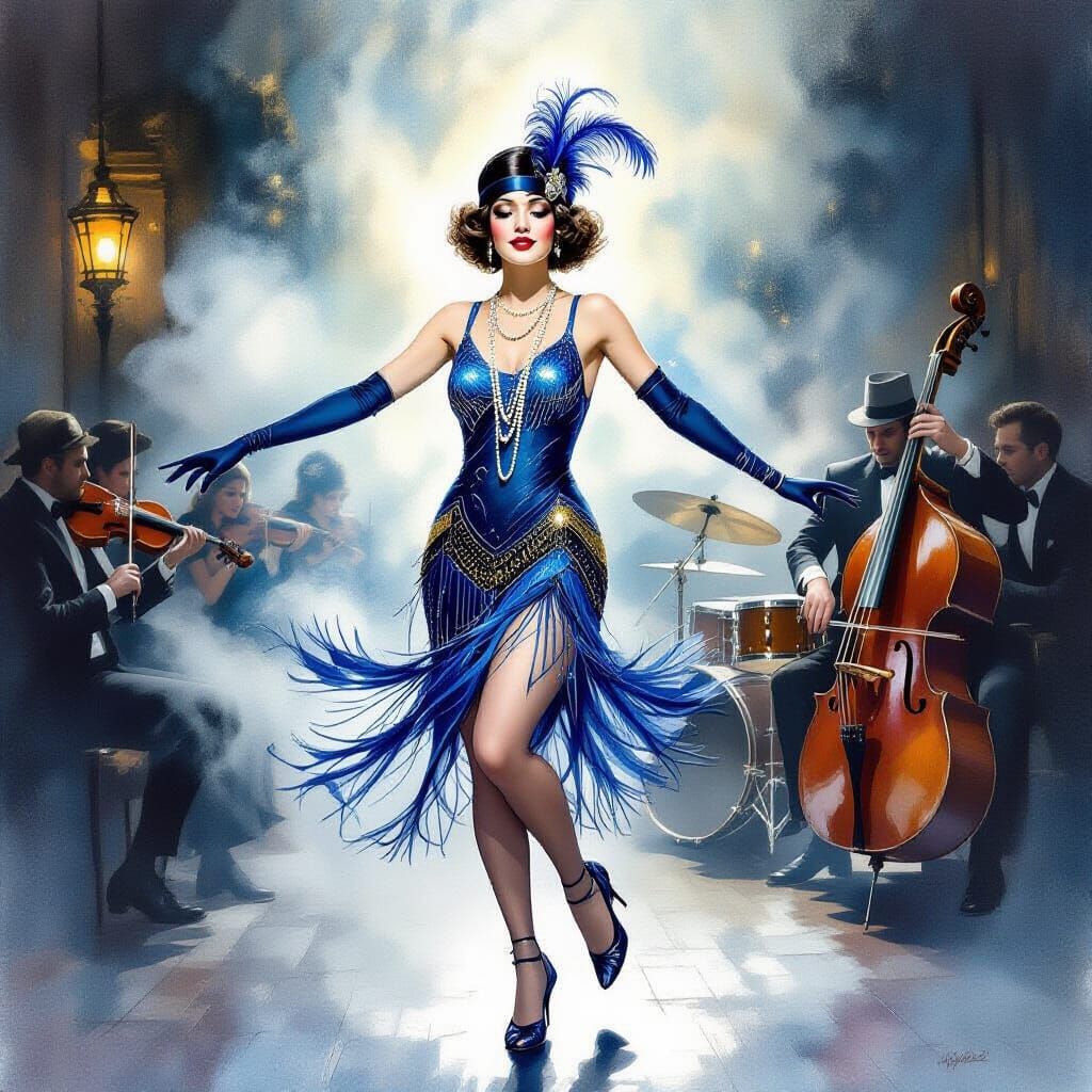  A roaring 20's  flapper dancing in a smoky speakeasy.   by @CloST 