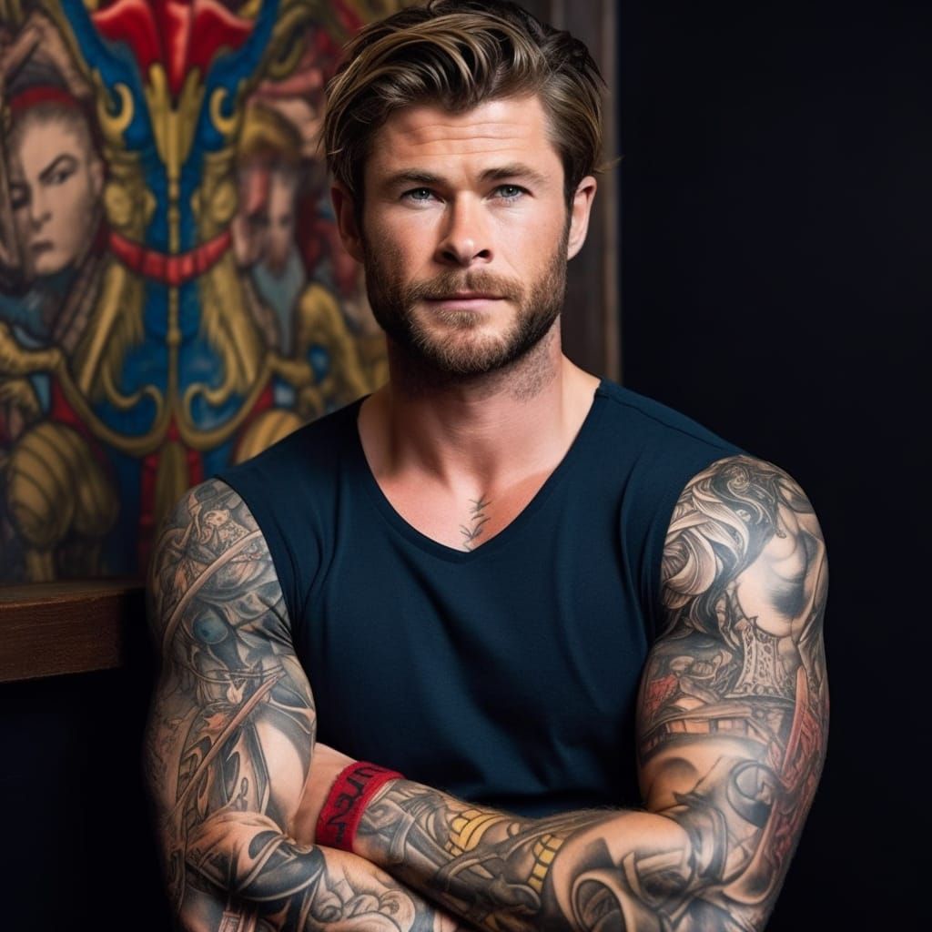 Chris Hemsworth but with tattoos