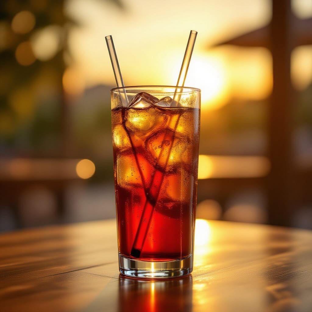 Photorealistic Fuzetea Glass in Golden Hour Sunlight