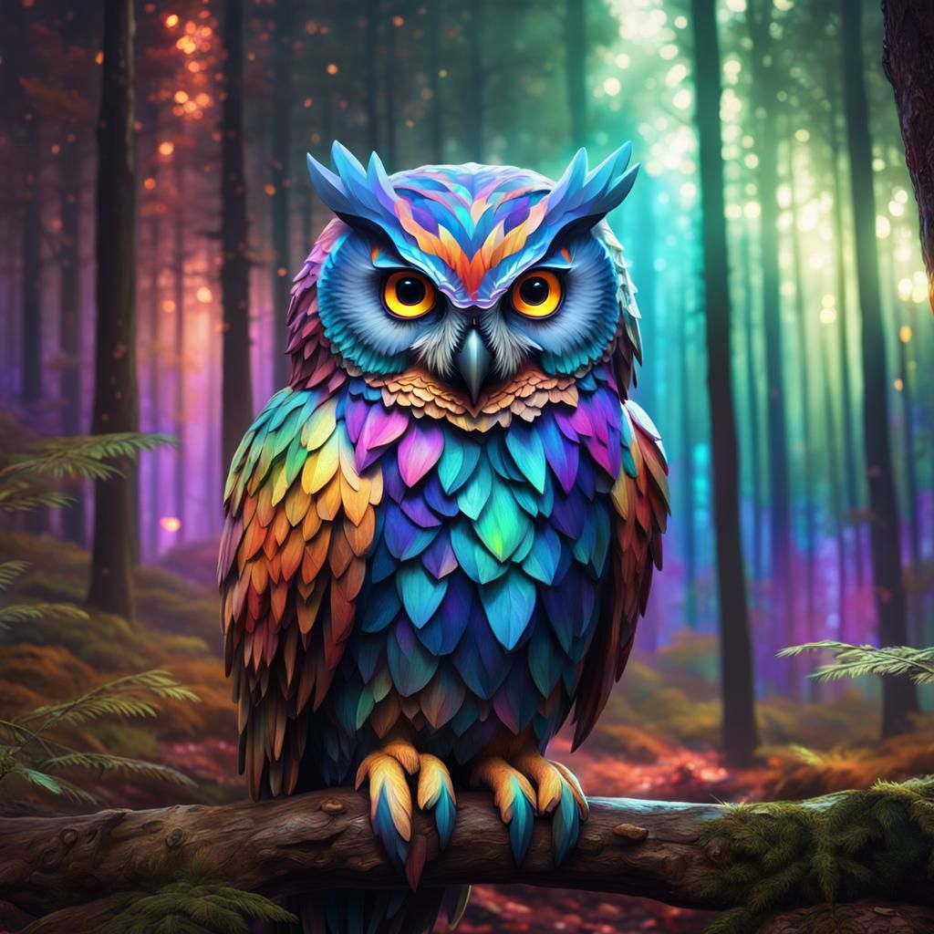 Rainbow Owl  by @Emma