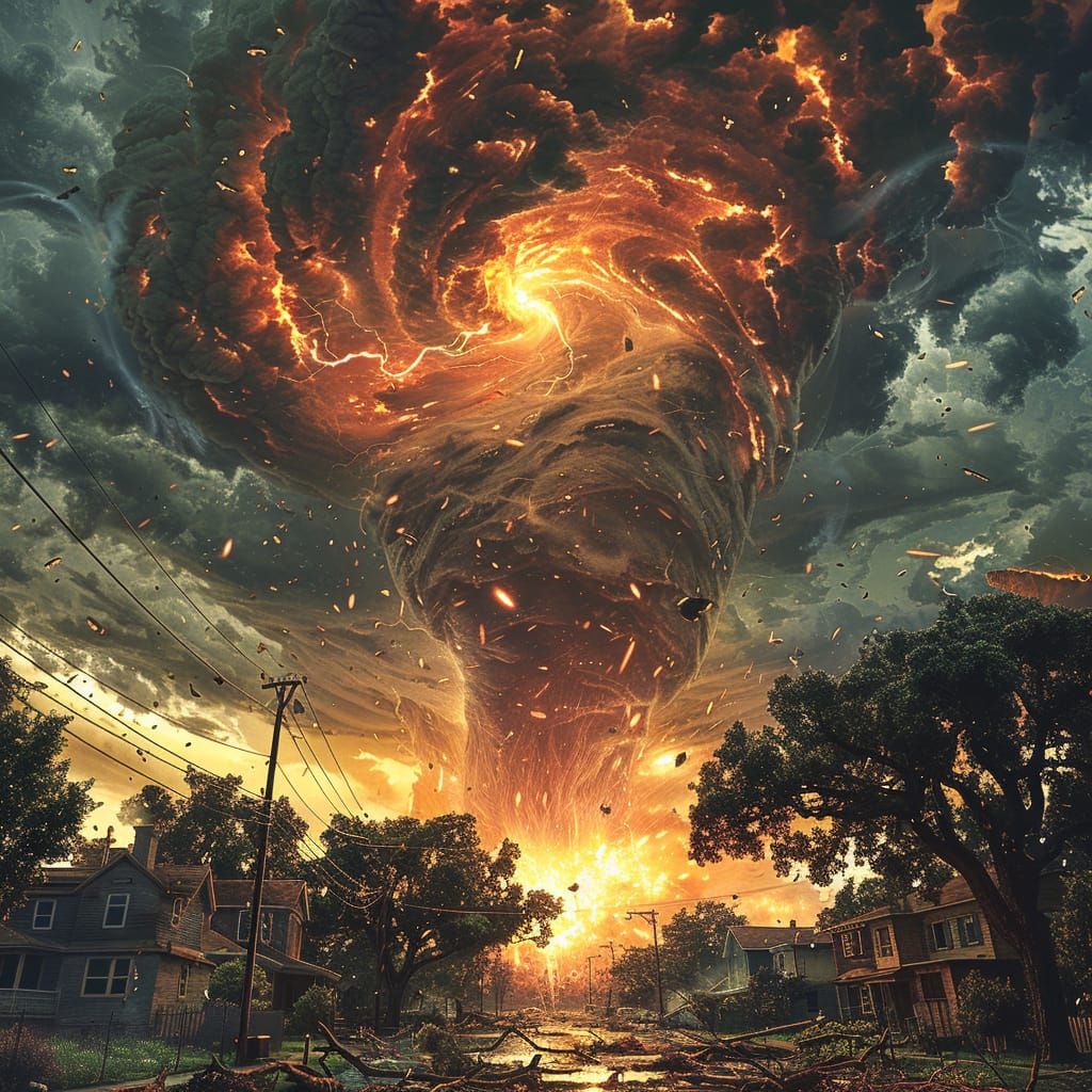 A Tornado Touching Down in a Texas City