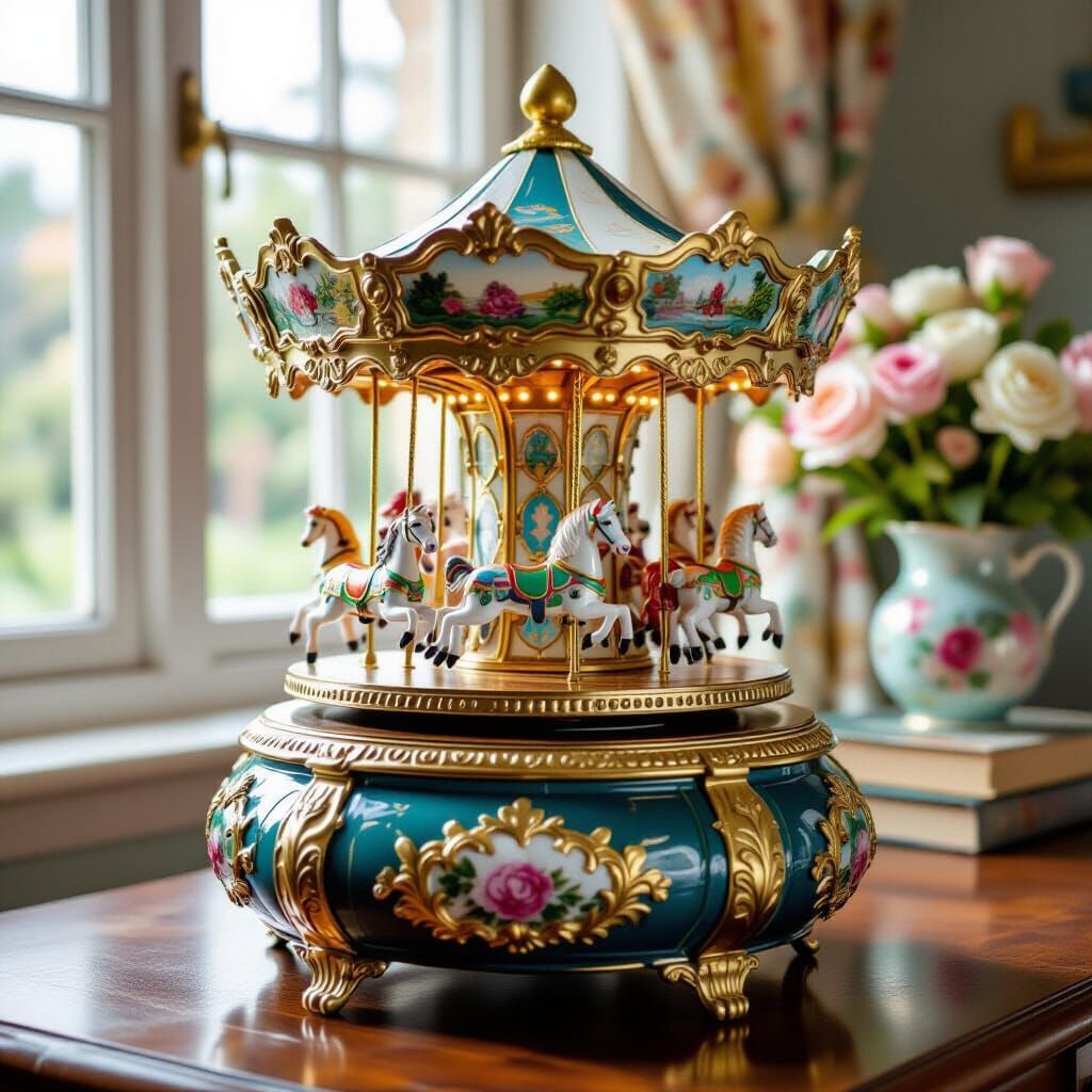 A stunning, elaborate, beautiful music box with a carousel inside
  by @DW