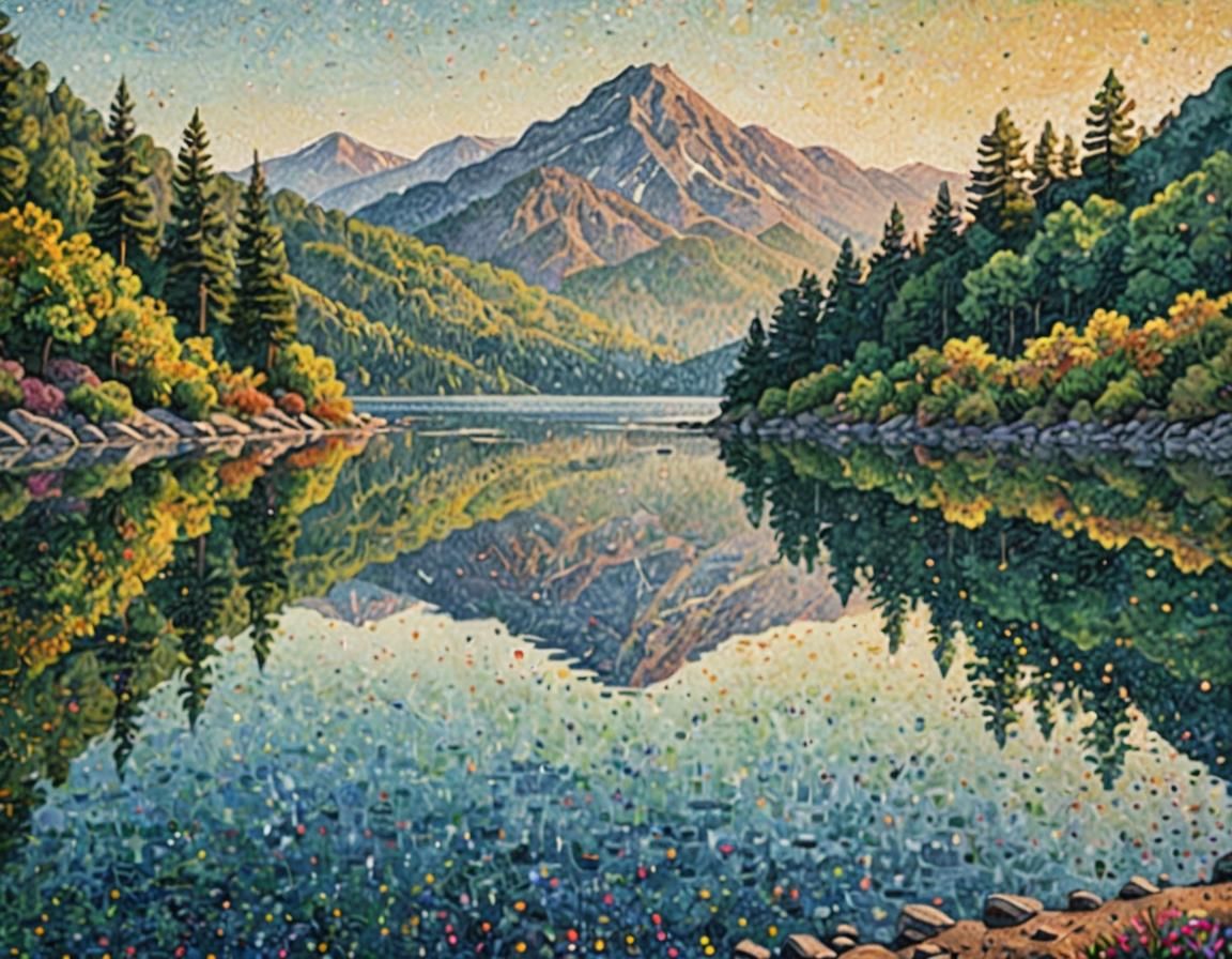 pointillist landscape artwork