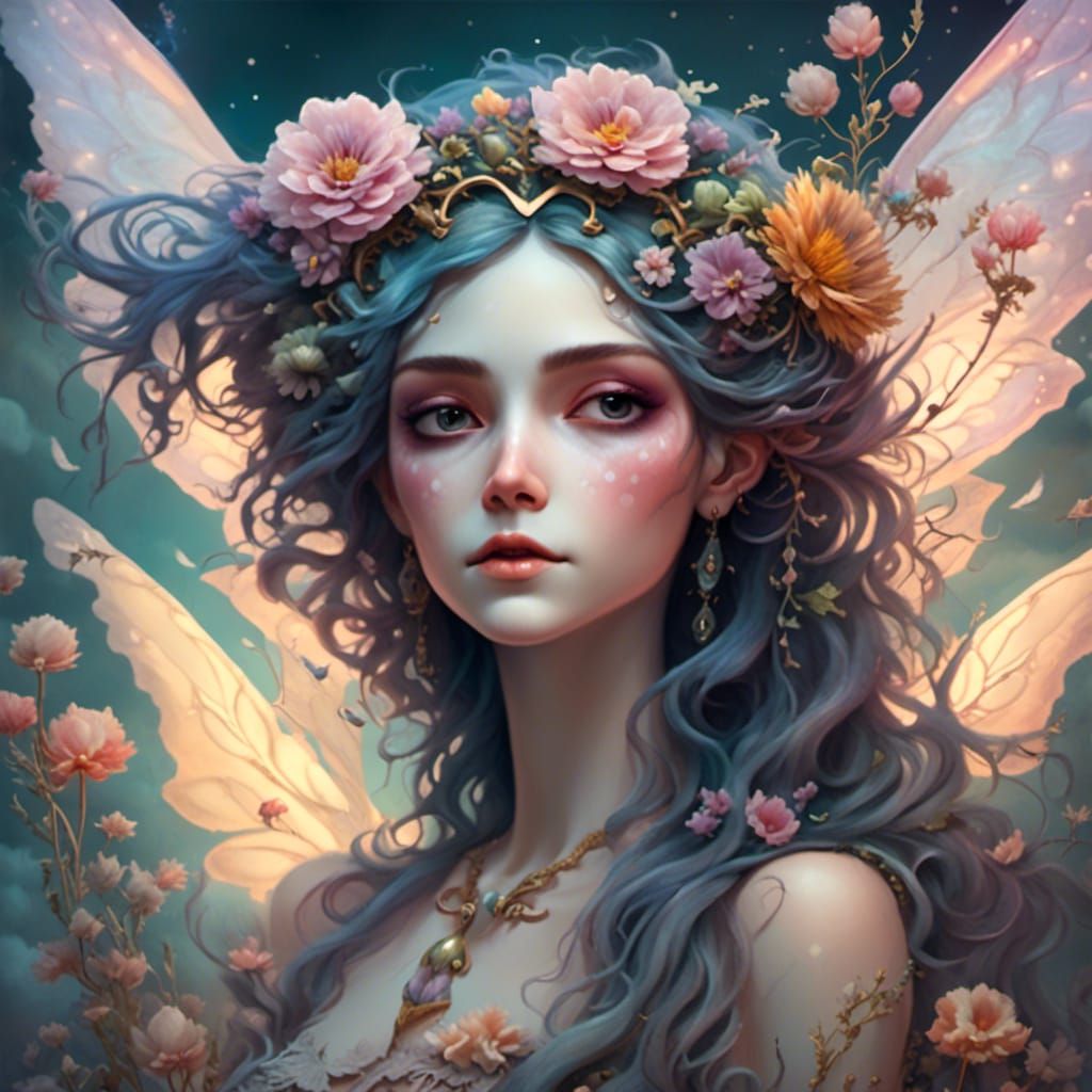 <lora:Dreamy Watercolor:1.0> fairy Impossibly beautiful with Smokey wispy hair softly disappating by Amy Brown and Anna dittman and Amanda s...