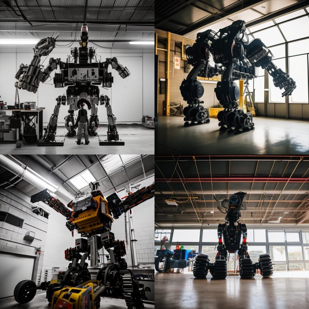 guy building huge mech robot in garage with machine guns+ mi...