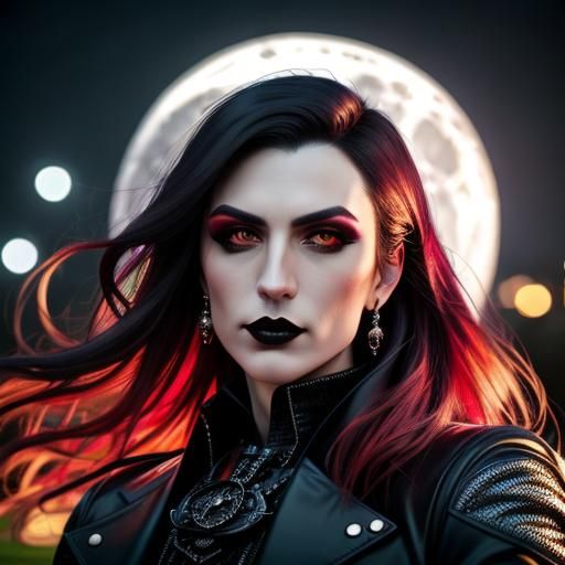 <lora:Dark gothic vampires:0.7>close Up portrait photography, of a modern vampire dressed in leather, Moonlight, gothic mansion, High contra...