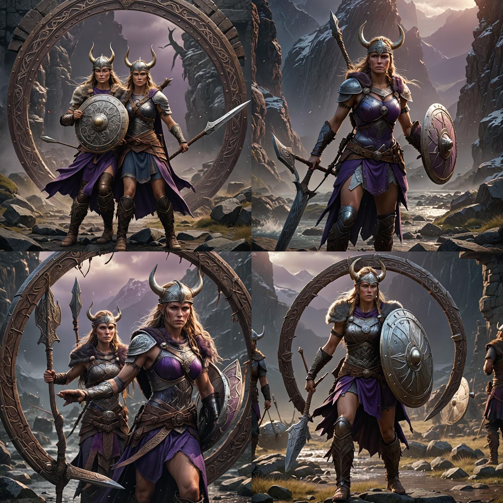 High fantasy Viking shield maiden: Spartan warrior holding a spear ...