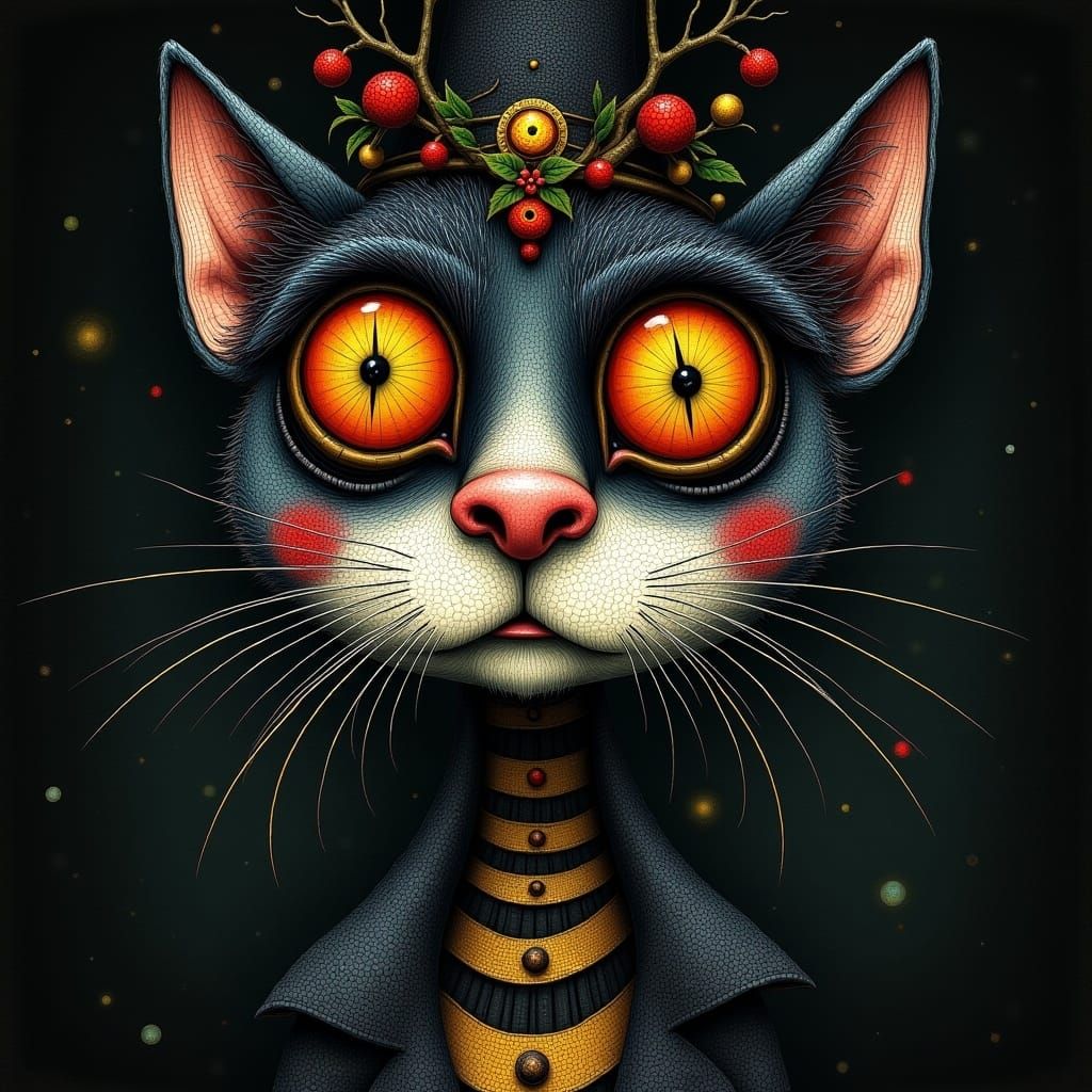 <lora:Quirk On A Whim:1.0> whimsical, ILLUSTRATION, character, Quirky, Christmas, Holly, UHD, intricately detailed, fade out background, sur...